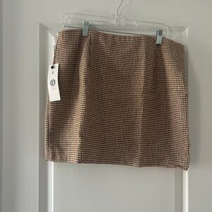 Tan and White Plaid Skirt - Size Large, Never Worn